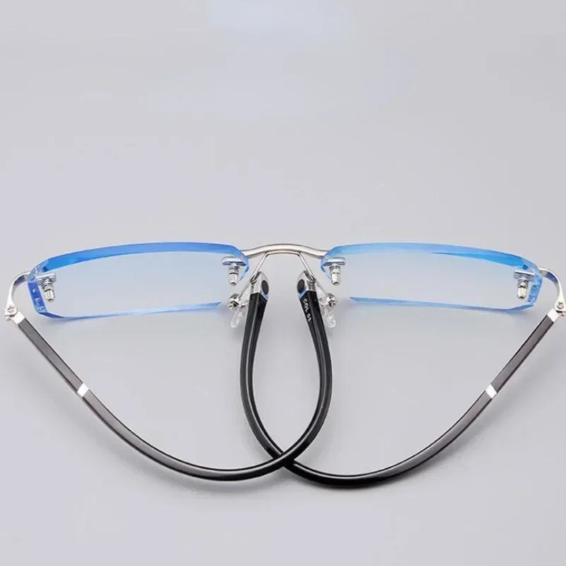 Myopia Glasses Frameless HD Optional Photochromic Glasses Anti Blue  Men's Anti Fatigue Clear Glasses