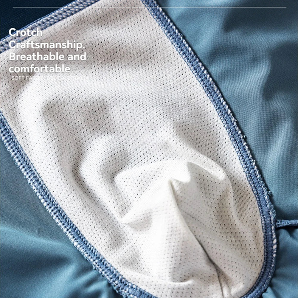 3PCS/Pack Luxury Ice Silk Satin-like Boxers Summer Smooth Cool Solid Men's Underpants Breathable Mesh Crotch Panties Underwear