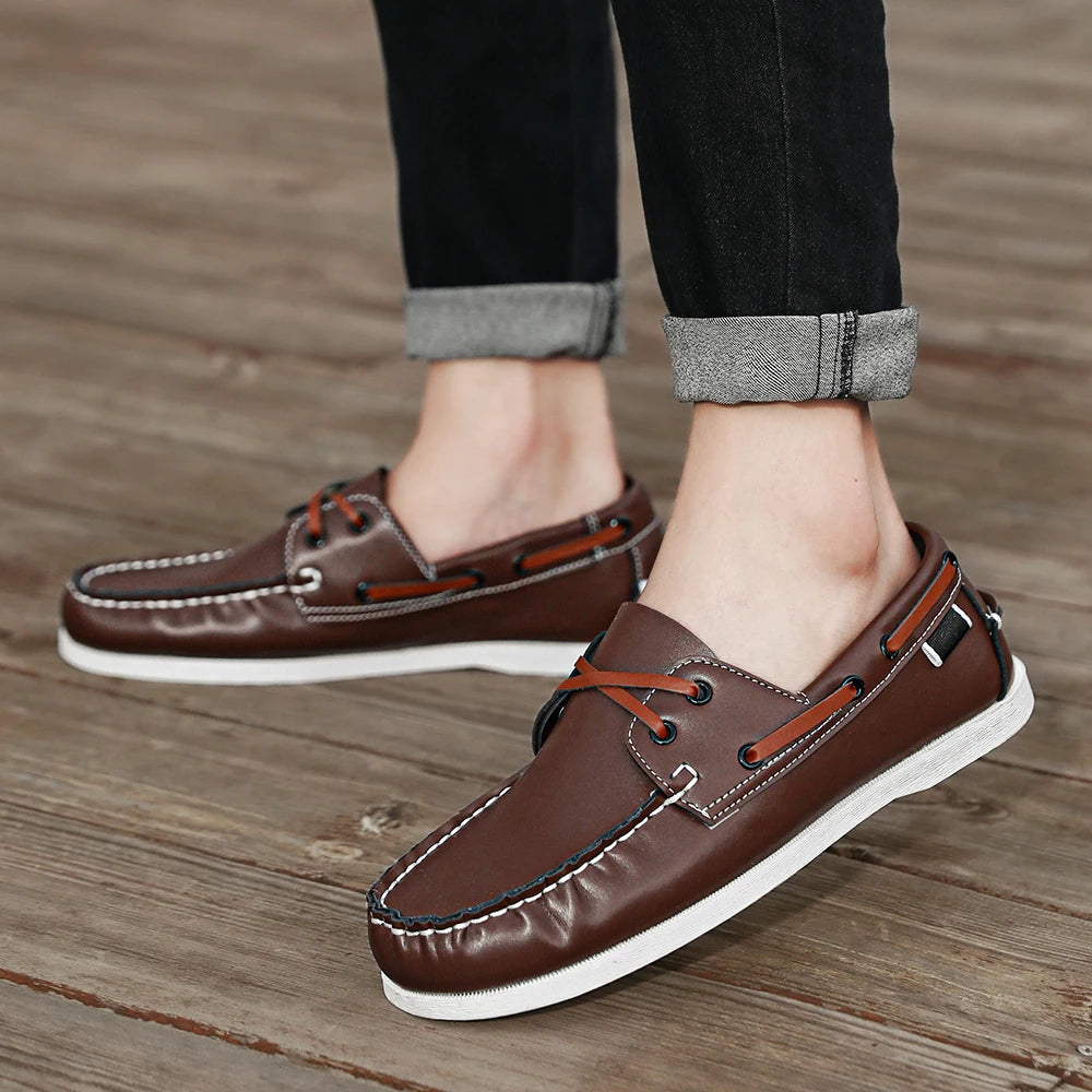 Men's Trendy Apron Toe Loafer Shoes, Slip On Comfy Non Slip For Outdoor Walking Traveling, Spring And Summer
