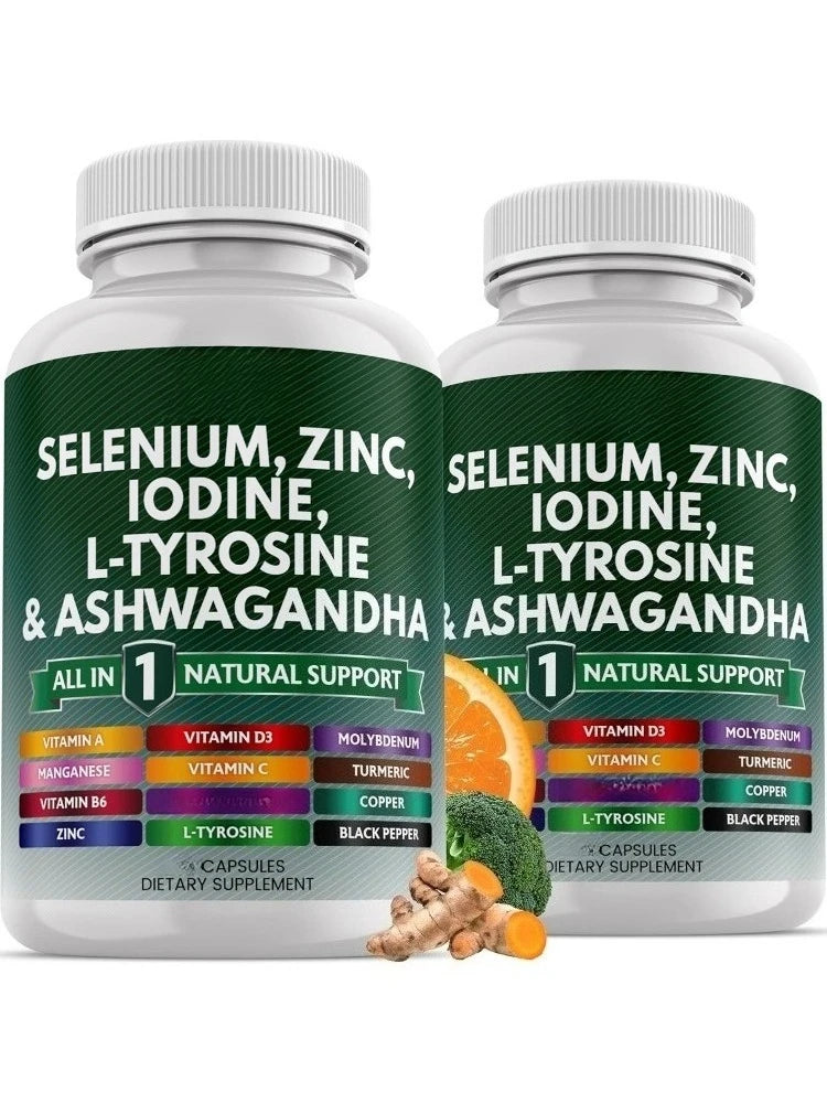 Multimineral Vitamin Capsules with Selenium Zinc Iodine L-TyrosineTurmeric Silica Supplement Daily Nutrition Support 120 Count