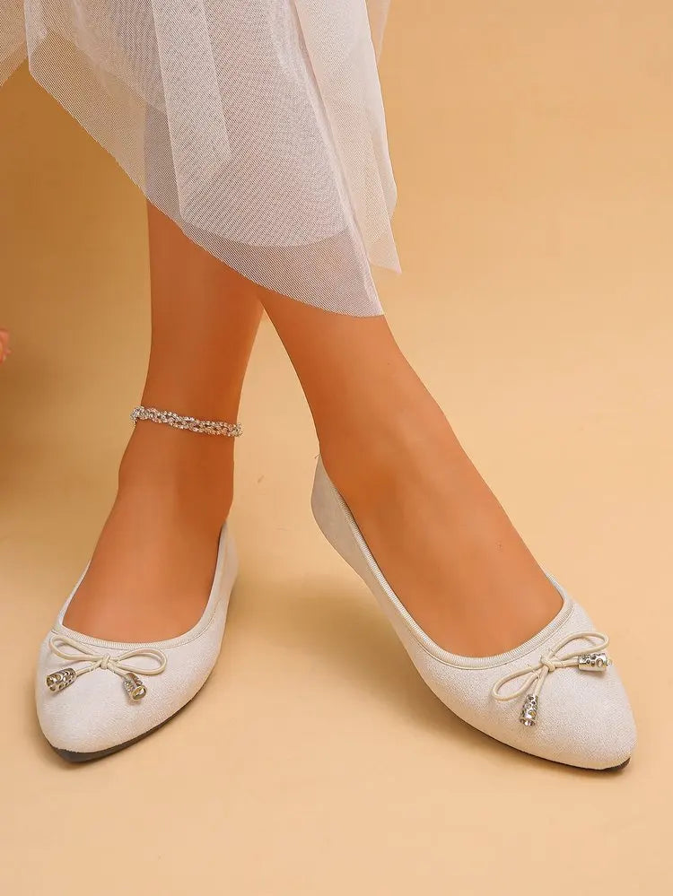Women's Elegant Pointed Toe Ballet Flats with Bowknot Decor Slip-On Dress Shoes for Office Wedding Party Daily Casual Footwear