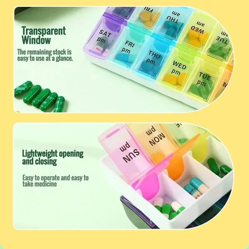 7 Day Pill Organizer 14 Compartments 3 Times Daily Portable Travel Medicine Box for Vitamins Fish Oil Supplements