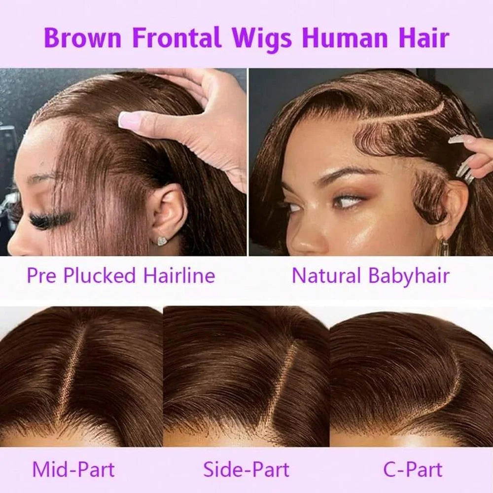 Chocolate Brown Body Wave Human Hair Wigs 13X4 HD Lace Frontal Wigs For Women Colored Brazilian Wet And Wavy Lace Front Wigs