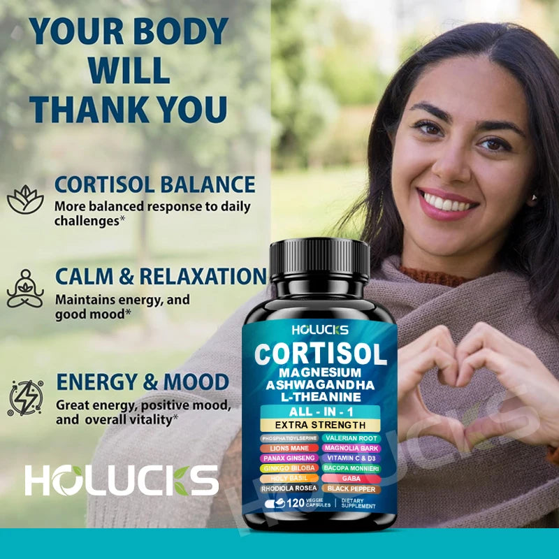 Natural Cortisol Supplement, Support Enhances Cognitive Function, Memory, Reduces Nighttime Awakening & Morning Anxiety, Vegan
