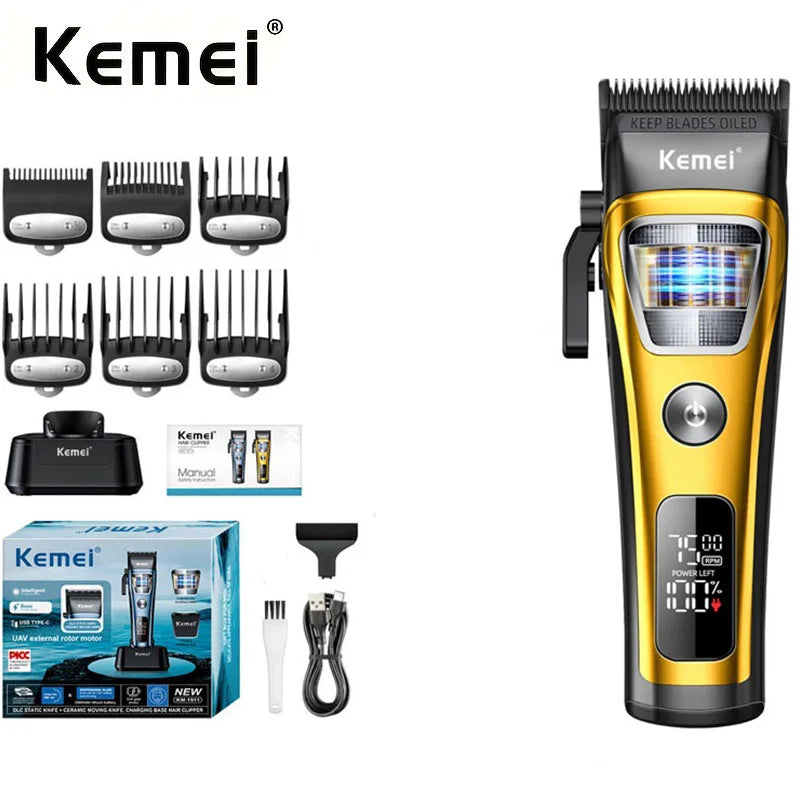 Kemei Professional Barber Hair Clippers Rechargeable Cordless Powerful Trimmer Men Electric Hair Cutting Machine Grooming Kit