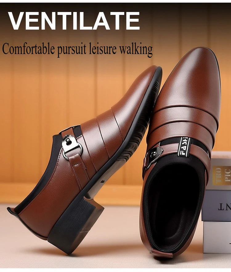 Classic Leather Shoes for Men Slip on Pointed Toe Oxfords Formal Wedding Party Office Business Casual Dress Shoes Men's Loafers