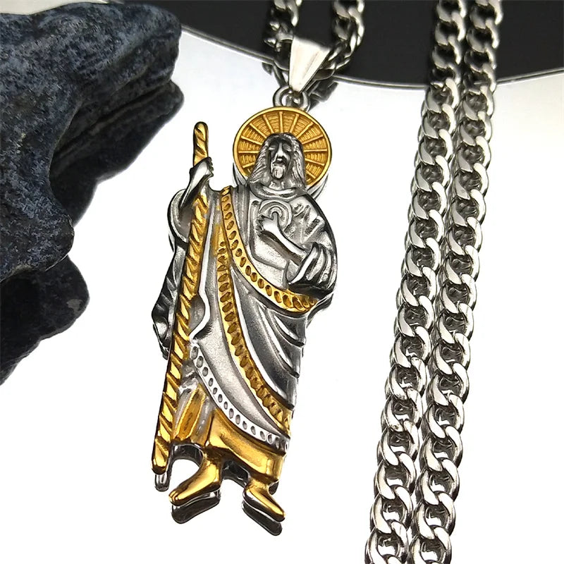 Jesus Cross Crucifix Pendant Necklace for Men Stainless Steel Gold Color Christian Coffee Bean Chain Jewelry croix chrétienne