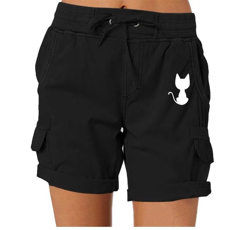 Trending Cute Cat Printed Fashion Women Summer Shorts Outdoor Beach Shorts Bermuda Shorts Stretch Golf Active Shorts High Waist