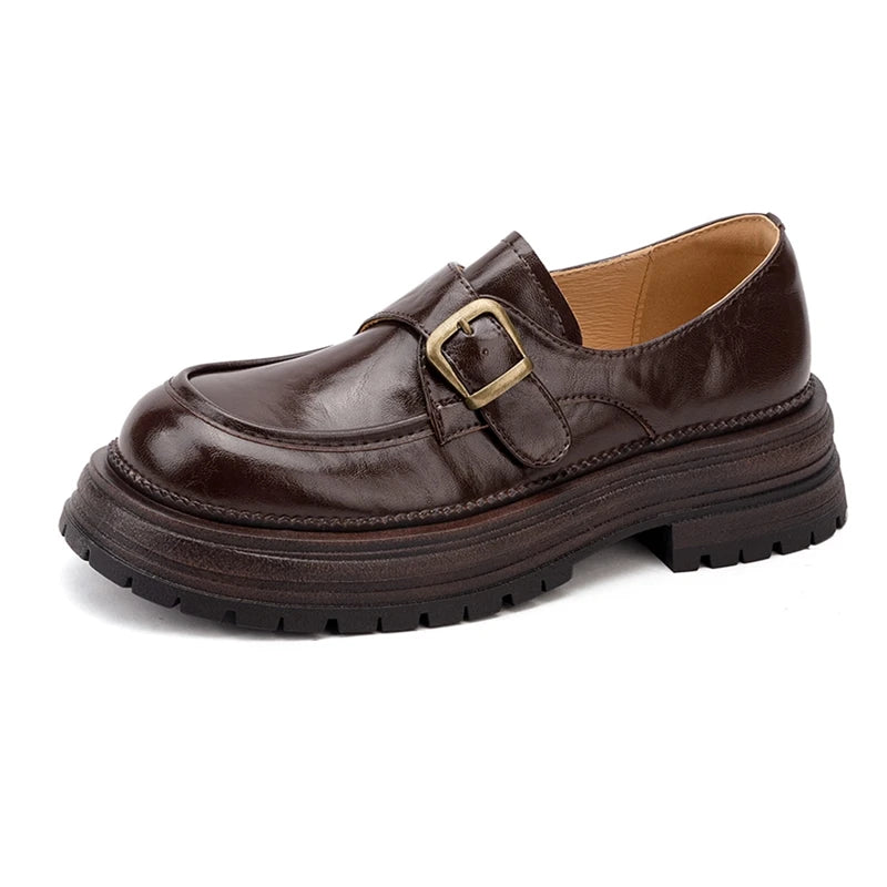 2026 New Women's Loafers Thick-soled, non-slip, buckle-up women shoes Round-toe formal dress shoes for spring and autumn female