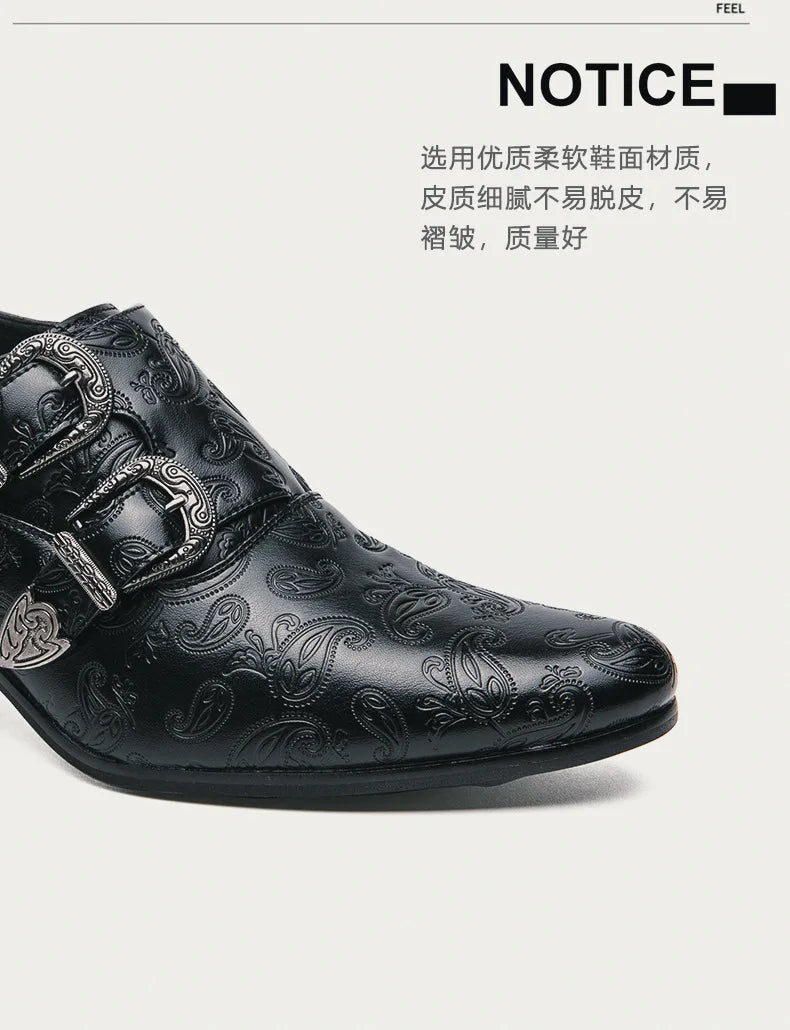 Men's Wedding Shoes Fashion Slim Fit Pointed High Heel Pullover Shoes Breathable Leather Shoes Classic Vintage Men's Dress Shoe