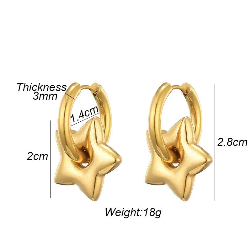 Stainless Steel Round Star Moon Heart Pendant Hoop Earrings for Women Fashion Classic Y2K Jewelry Gold Silver Color Earring