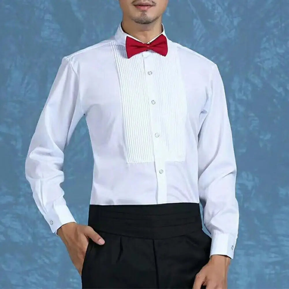 Men Business Shirt Winged Collar Long Sleeve Dress Shirt Tuxedo Formal Office Shirt Party Dinner Wedding Bridegroom Shirts