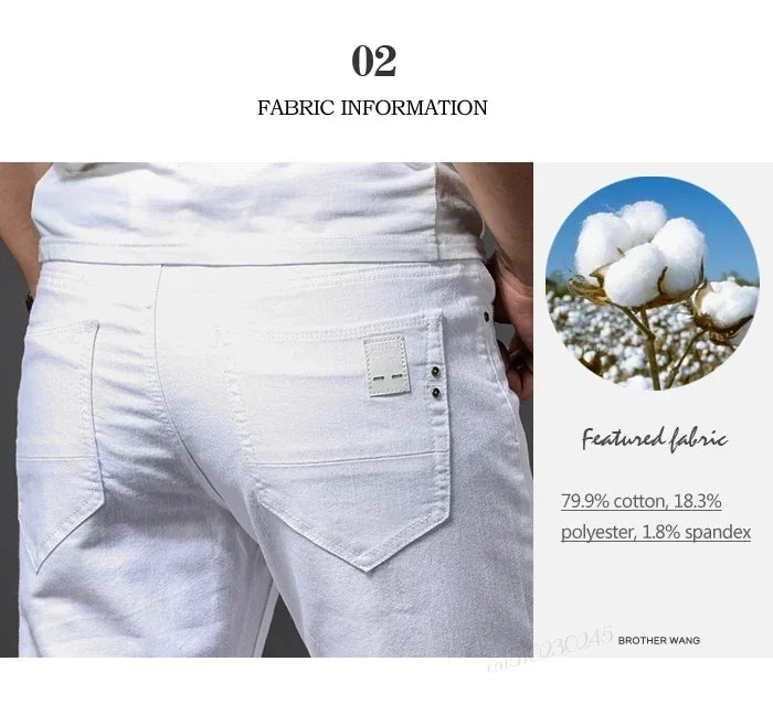 Men's White Jeans Fashion Casual Classic Style Slim Trousers Comfortable Soft Male Trendy Brand Stretch Pants Four Seasons Y2K