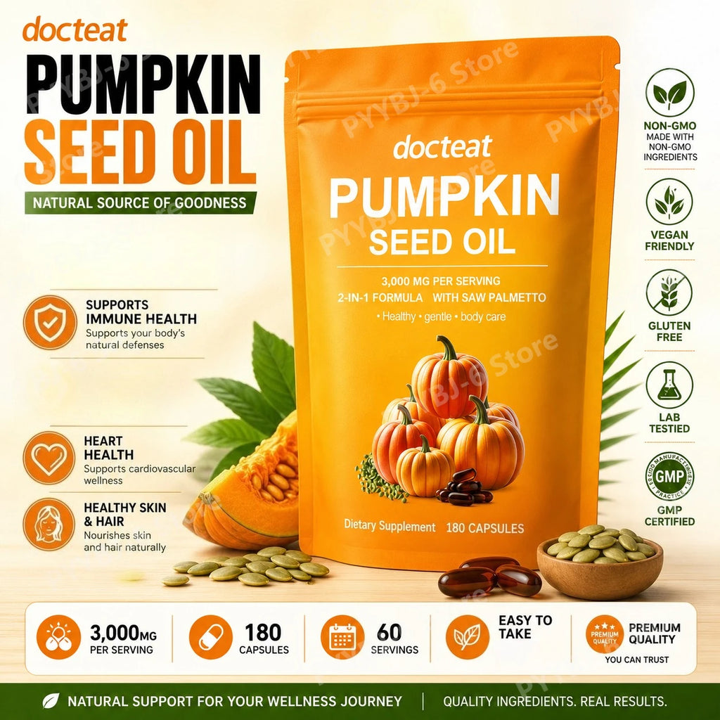 Pumpkin Seed Oil 3,000mg 2-in-1 Formula with Saw Palmetto Supports Gentle Body Care180 Capsules Dietary Supplement for Adults