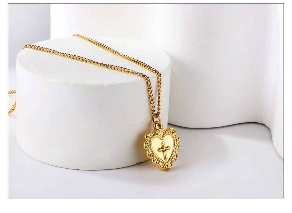 Classic Cross Pendant Necklaces For Women Girls Fashion Gold Plated Stainless Steel O Chain Collares Para Mujer Jewelry Gifts