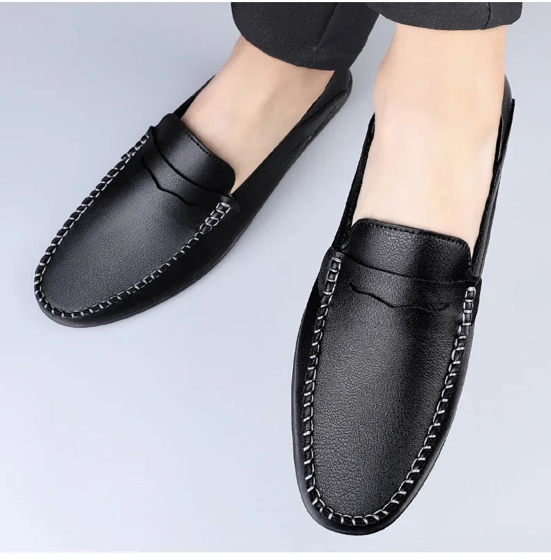Summer new men's casual leather shoes spot 2024 cross-border large size trend fashion soft bean shoes low-top men's shoes