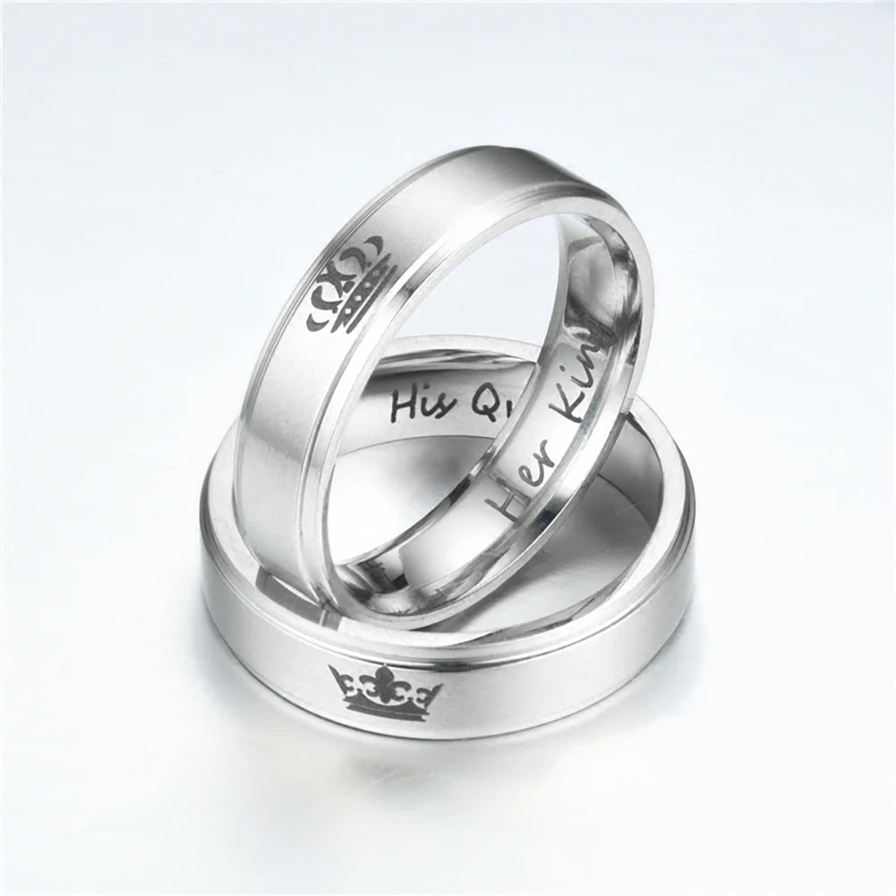 6mm Fashion Stainless Steel Ring His Queen Her King Couple Black Crown Couple Jewelry Anniversary Valentine's Day Gifts