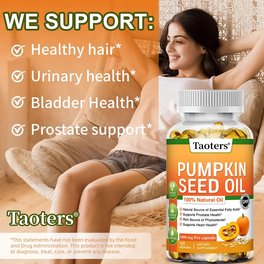 Pumpkin Seed Oil - Supports Prostate Health and Hair Growth, Enhances Brain Function, Urinary Tract Support - 120 Capsules