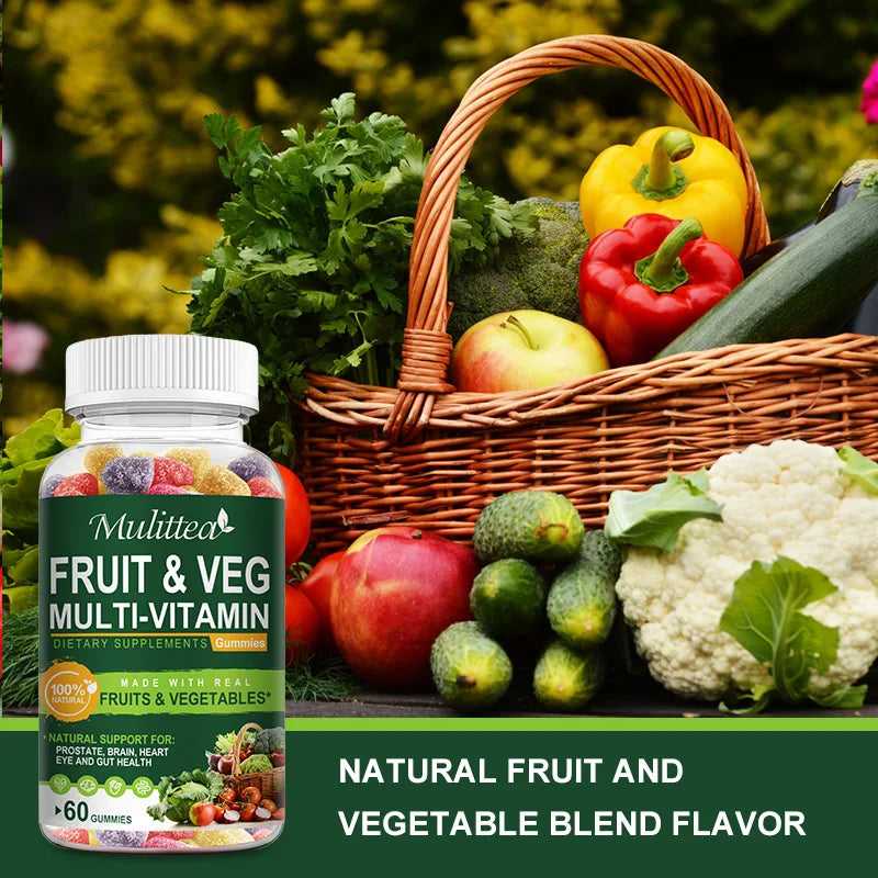 Mulittea Natural Vegetable & Fruit Gummies Anti-Constipation Detox Daily Fruit Help Digestion Multiple Vitamins Supplement