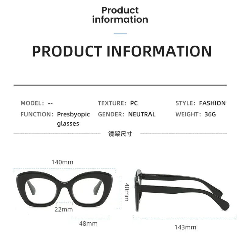 Women Retro Large Frame Reading Glasses Men Anti-blue Fashion High-definition Presbyopia Eyewear Vintage Far Sighted Eyewear