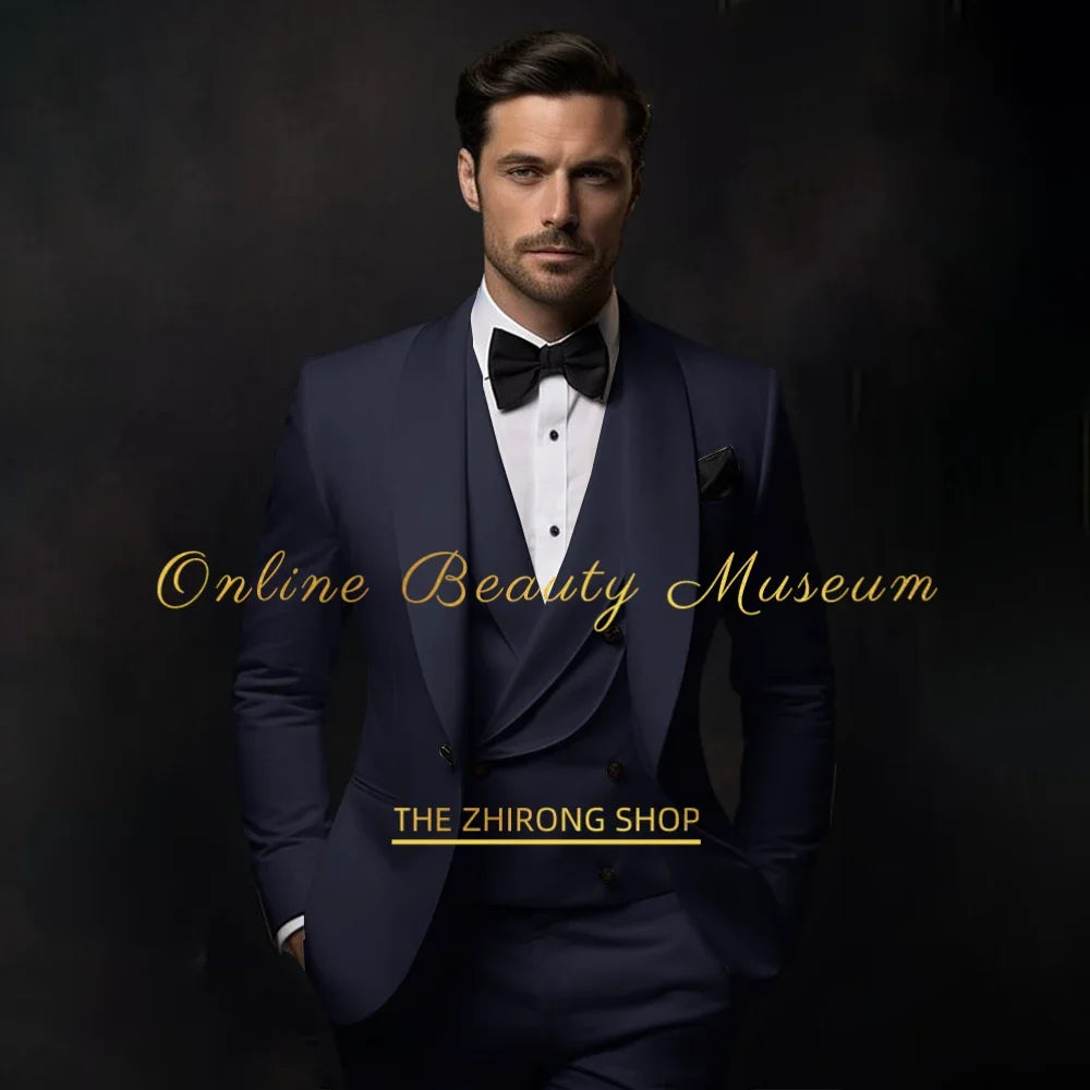 Elegant Ivory Tuxedo Suit for Men 3 piece set Jacket Vest Pants Classic Attire for Wedding Dating Host Prom Ball Party Dress