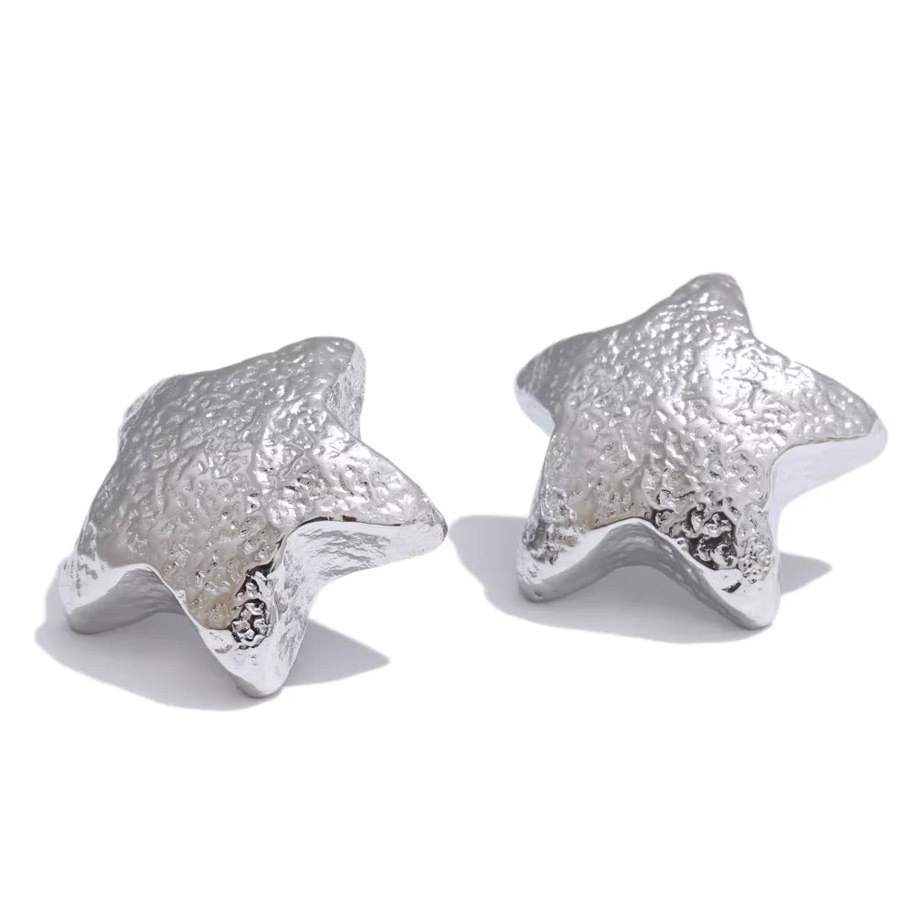 NiNice Arrivals Stainless Steel Metal Hammer Chunky Star Stud Earrings Simple Trendy Daily Women Jewelry Wholesale Gift