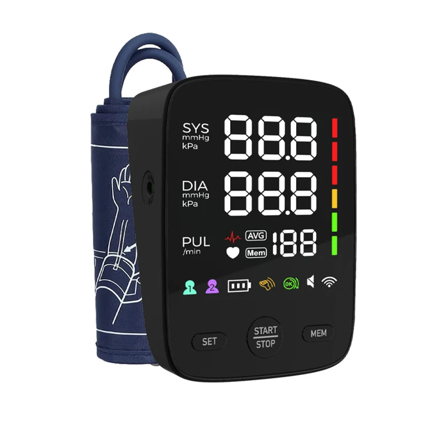 Kingclinic LED Backlit Screen Automatic Upper Arm BP Monitor Electronic Blood Pressure Machine 2X120 Groups Adjustable BP Cuff