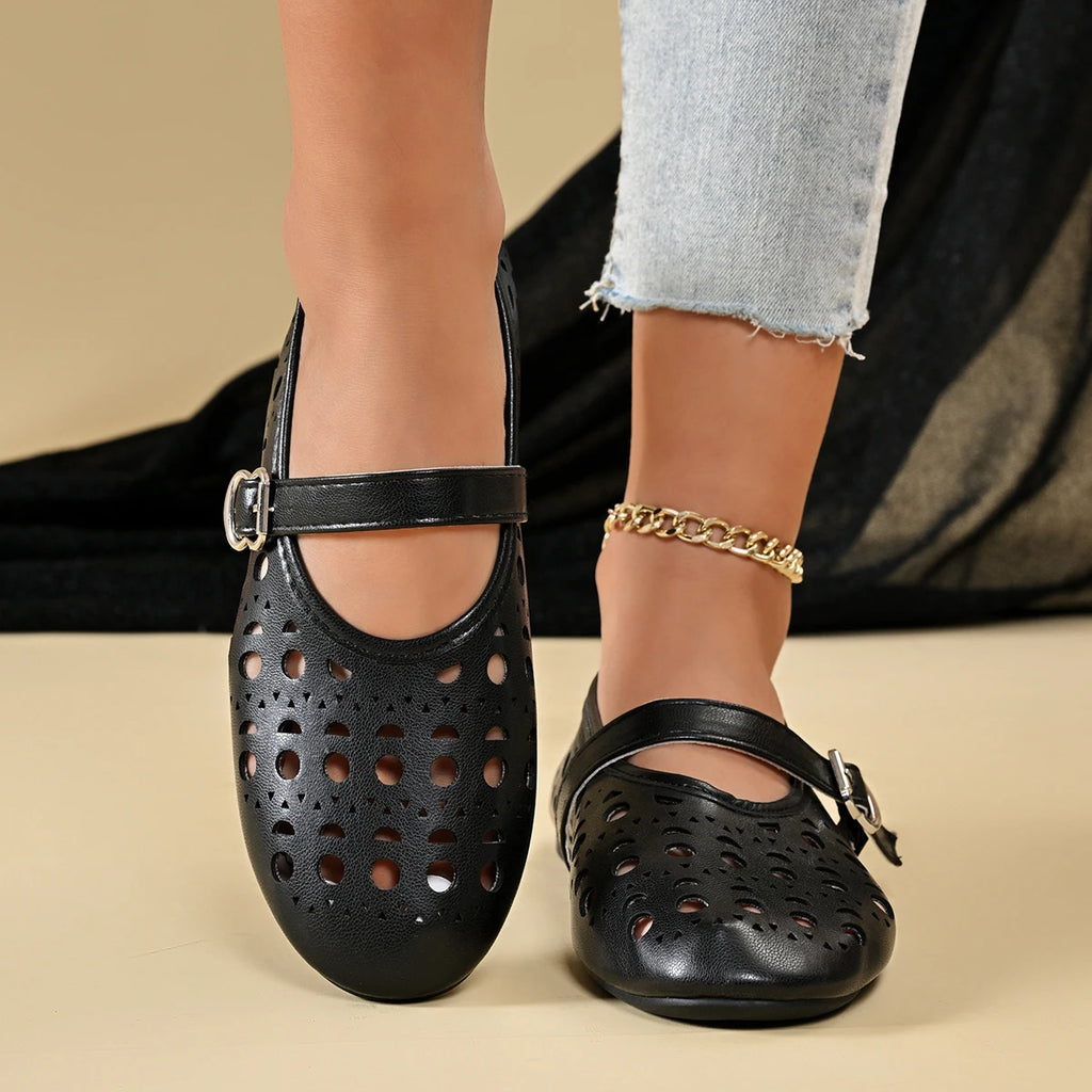 2026 Dress Women's Shoes New Fashion French Style Gir Round-toe Shoes Women's Hollow Out Flat Shoes Multicolor Big Size 42 57768