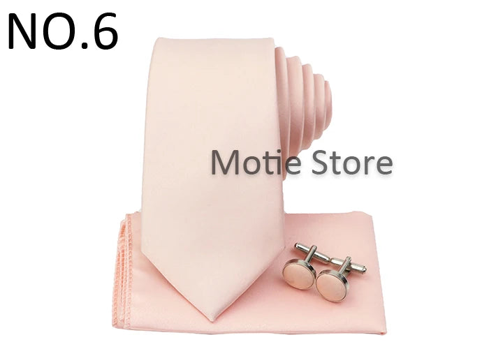 Men's Colorful Polyester Necktie Bowtie Cufflink Brooch Set Sage Green Pink Ties Business Wedding Party Shirt Accessories Gift