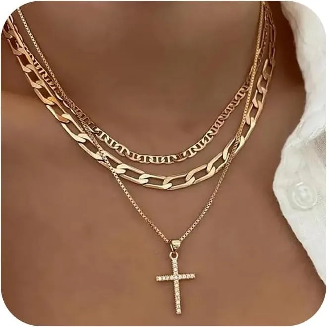 Cross Necklace for Women Stackable Stacked Stacking Layering Layered Necklaces Gold Necklace Cross Pendant Diamond Jewelry Gift