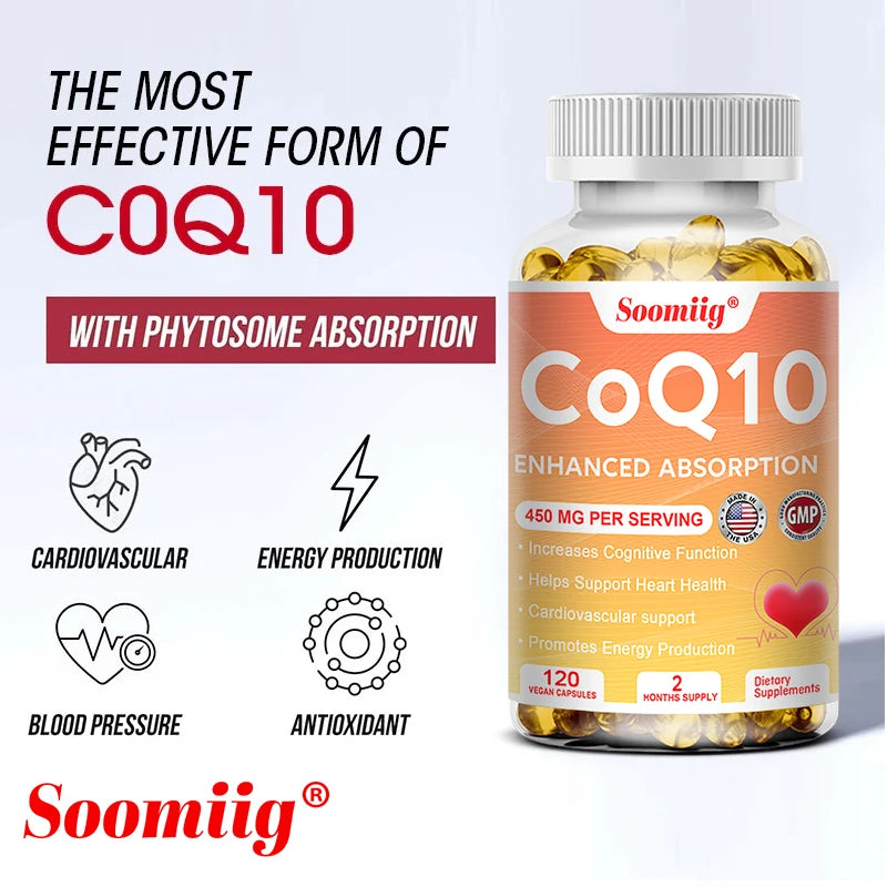 Coenzyme Q10 Capsules COQ10 for Heart and Cardiovascular Health Energy Supplement, Healthy Brain Function, Boost Immunity