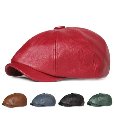 1 Pcs PU Leather Women Hat 2023 New Fashion Street French Artist Warm Beanie Cap Autumn Winter Retro Solid Color Black Beret