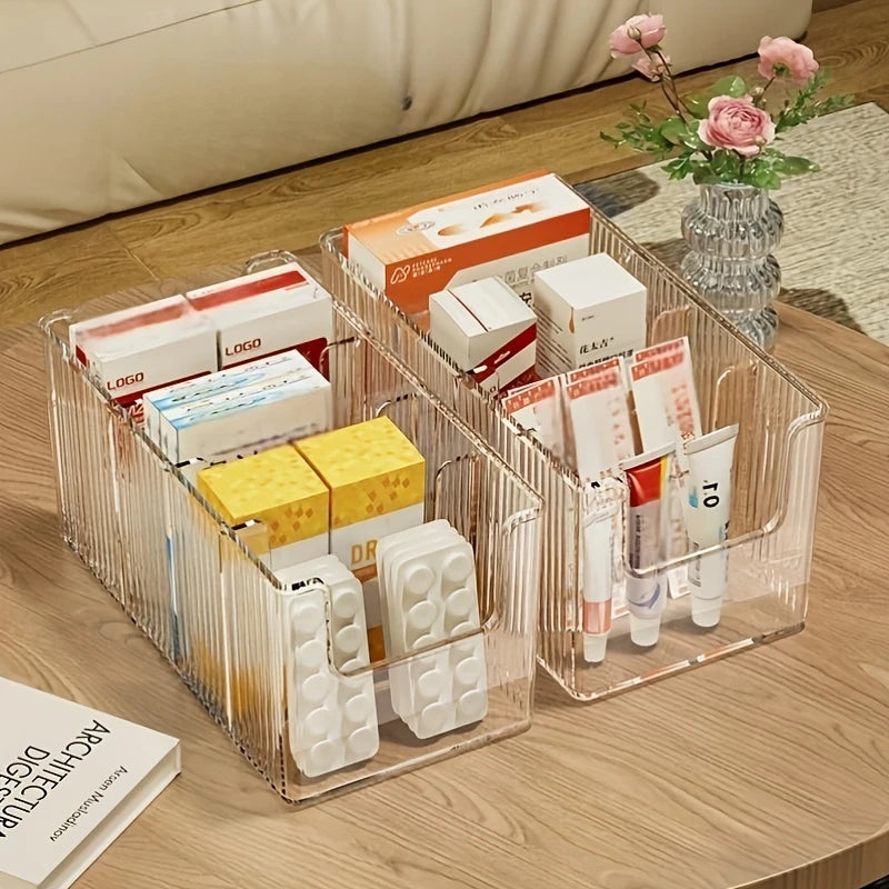 Medicine Storage Box Transparent Divided Desktop Medicine Organizer 4-Compartment Makeup Organizer Storage Rack First Aid Box