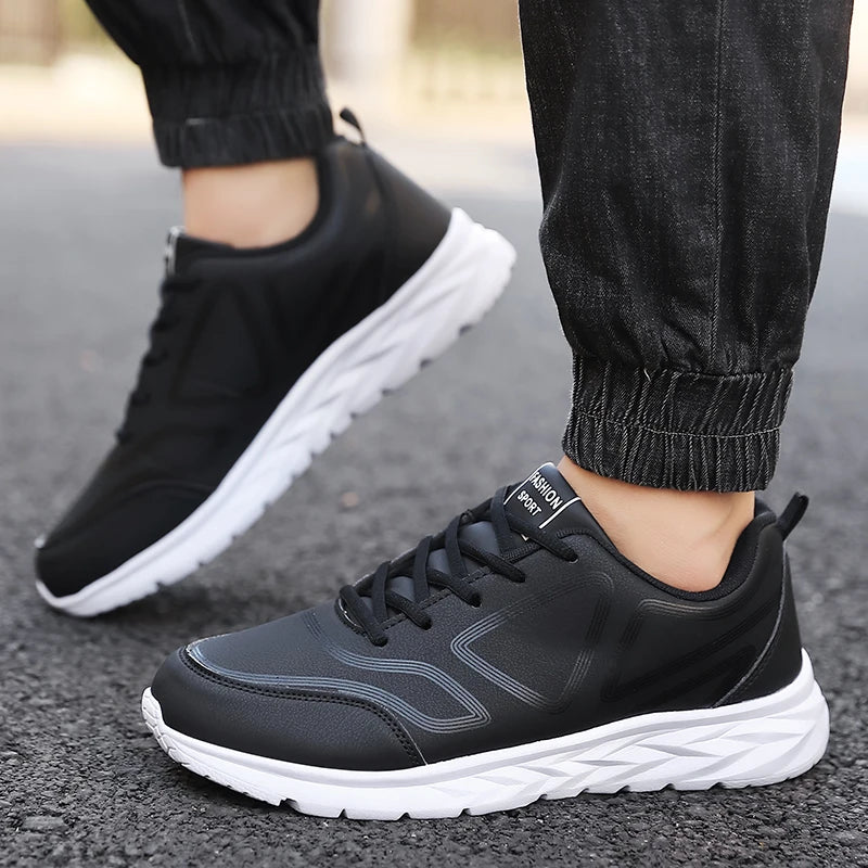 Men's Sports Shoes Leather Lightweight Comfortable Casual Shoes Cushioning Sports Shoes Outdoor Waterproof Walking Shoes for Men