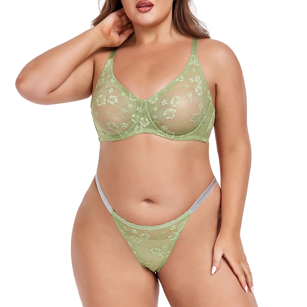 Sexy Lingerie Female Bra & Briefs Sets Seamless Bras For Women's Lace Thong Underwear Plus Size Brassiere