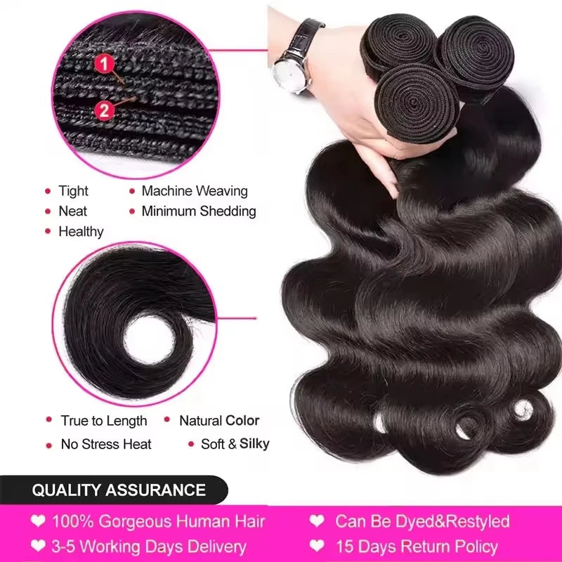 16A Double Drawn Body Wave Bundles Human Hair  100% Human Hair Brazilian Virgin Human Hair Extensions For Women Cheap Human Hair