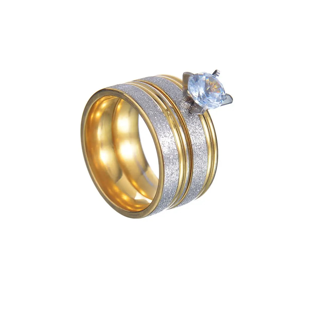 Couple Rings - Women Exquisite Rhinestones Zirconia Rings Set Simple Stainless Steel Men Ring Fashion Jewelry For Lover Gifts