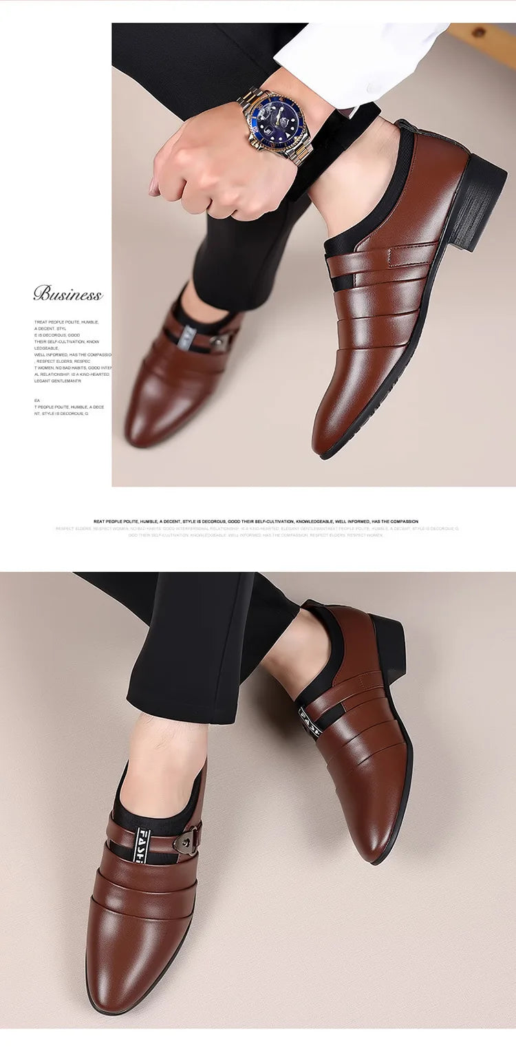 Classic Leather Shoes for Men Slip on Pointed Toe Oxfords Formal Wedding Party Office Business Casual Dress Shoes Men's Loafers