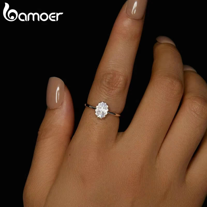BAMOER Moissanite Engagement Ring, Women's Solitaire Moissanite Promise Rings 925 Sterling Silver with White Gold Plated MSR049