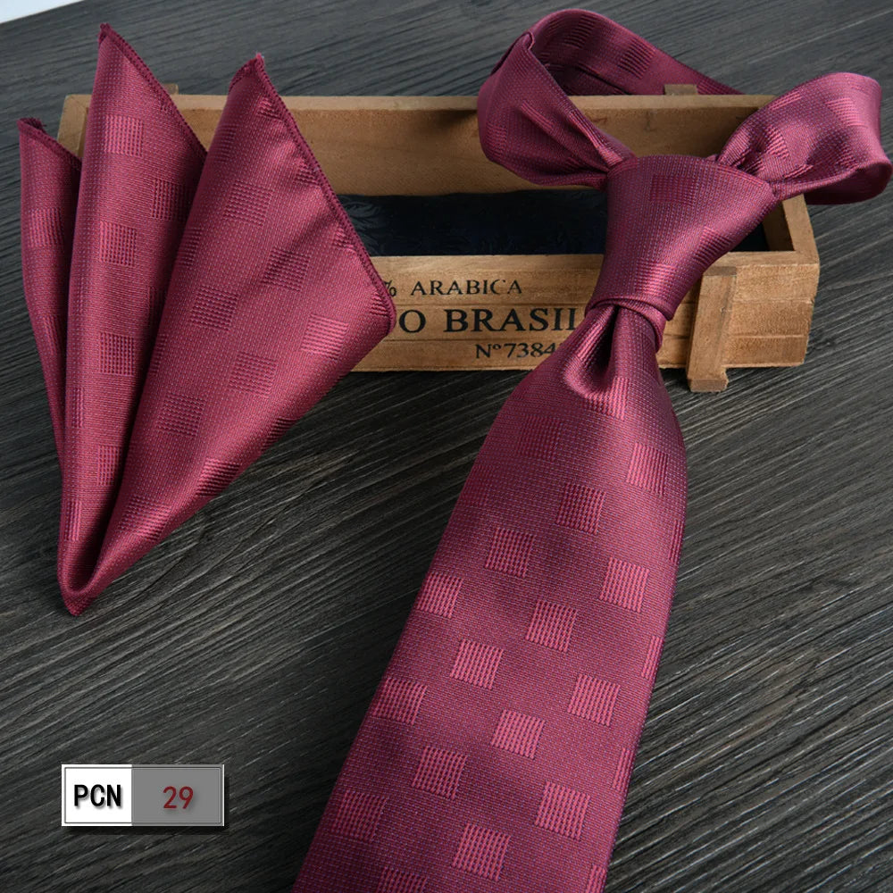 man tie set swine red 8cm Men's Formal tie and pocket square set 2-Piece Business Wedding burgundy ties for men and neckties man
