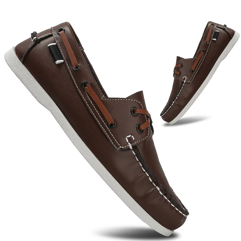 Men's Trendy Apron Toe Loafer Shoes, Slip On Comfy Non Slip For Outdoor Walking Traveling, Spring And Summer