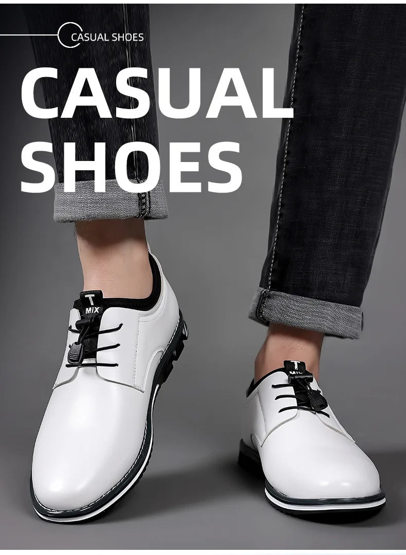 New Business Casual Shoes for Men Lace Up Formal Shoes for Male Black Leather Oxfords Plus Size Wedding Party Office Dress Shoes