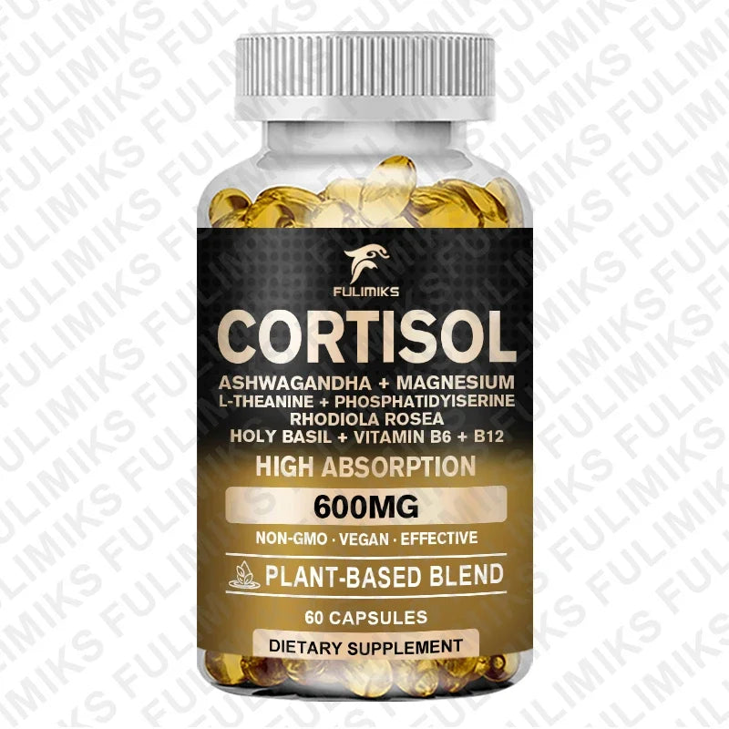 Cortisol Supplement, Hormone Balance, Magnesium, Ashwagandha, Rhodiola, L-Theanine, Vitamin B6 & B12, Mood, Focus, Sleep Support
