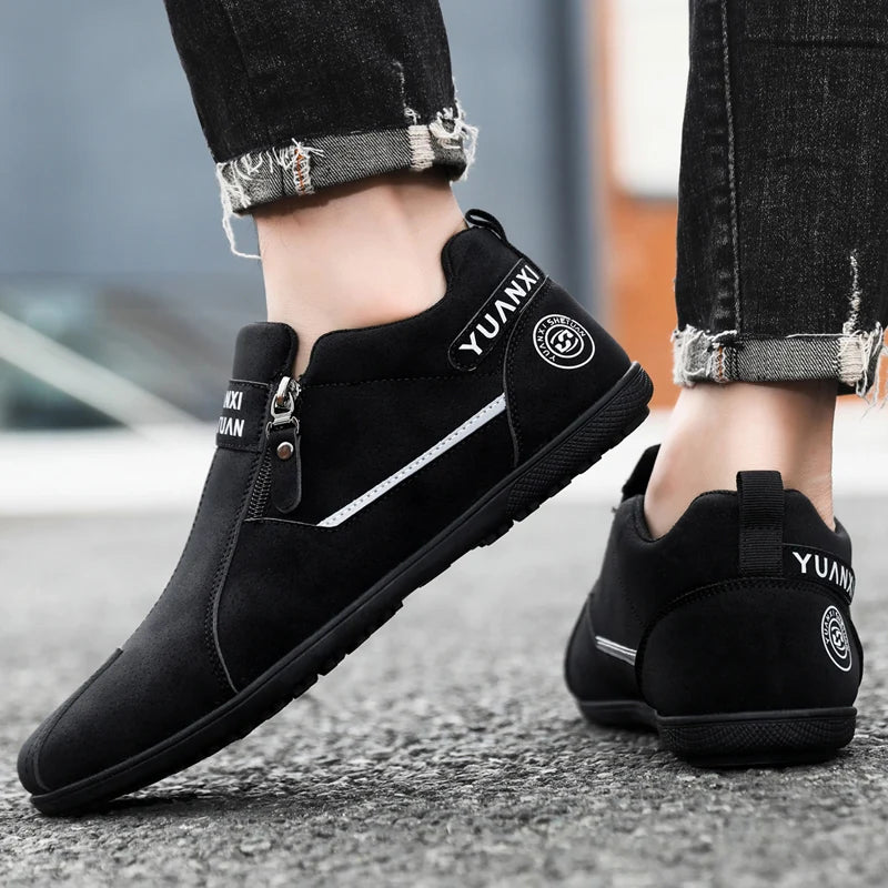 Mens Walking Shoes 2025 New Suede Leather Fashion Zipper Outdoor Hiking Shoes Anti Slip Wear-resistant Casual Sneakers for Men