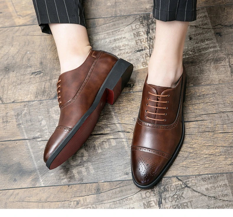 Men's Dress Shoes Red Sole Leather Shoes Pointed Party Shoe Lace-up Office Oxfords Casual Wedding Shoe Retro Business Men Shoes