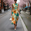 Elegant Floral Dress for Women Breathable A-Line Sleeveless Dress Chic Blue & White with Pink Blooms Office To Vacation Dress