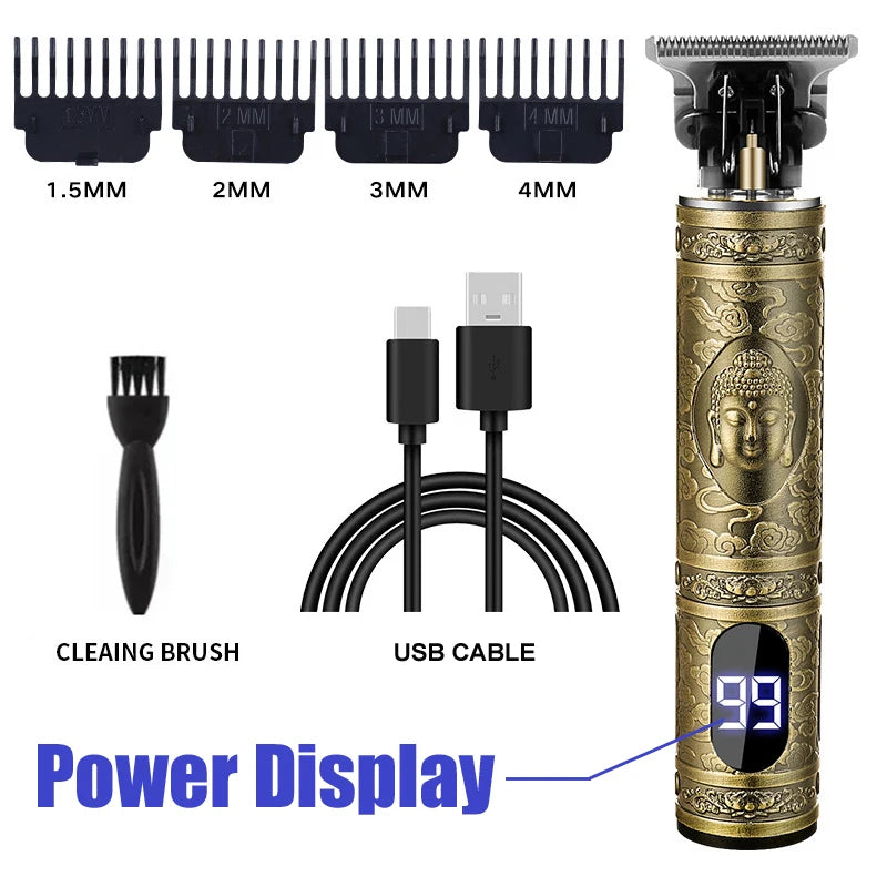 T9 Vintage Hair Clipper Professional Electric Rechargeable Barber Trimmer Cordless Trimmer Type-c Zero Gapped Cutting Barber