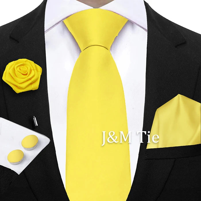 Mens Ties Solid NeckTie Pocket Square Brooch Set Men's Wedding Pink Blue Purple Tie Suit Accessories Fit Group Holiday Party