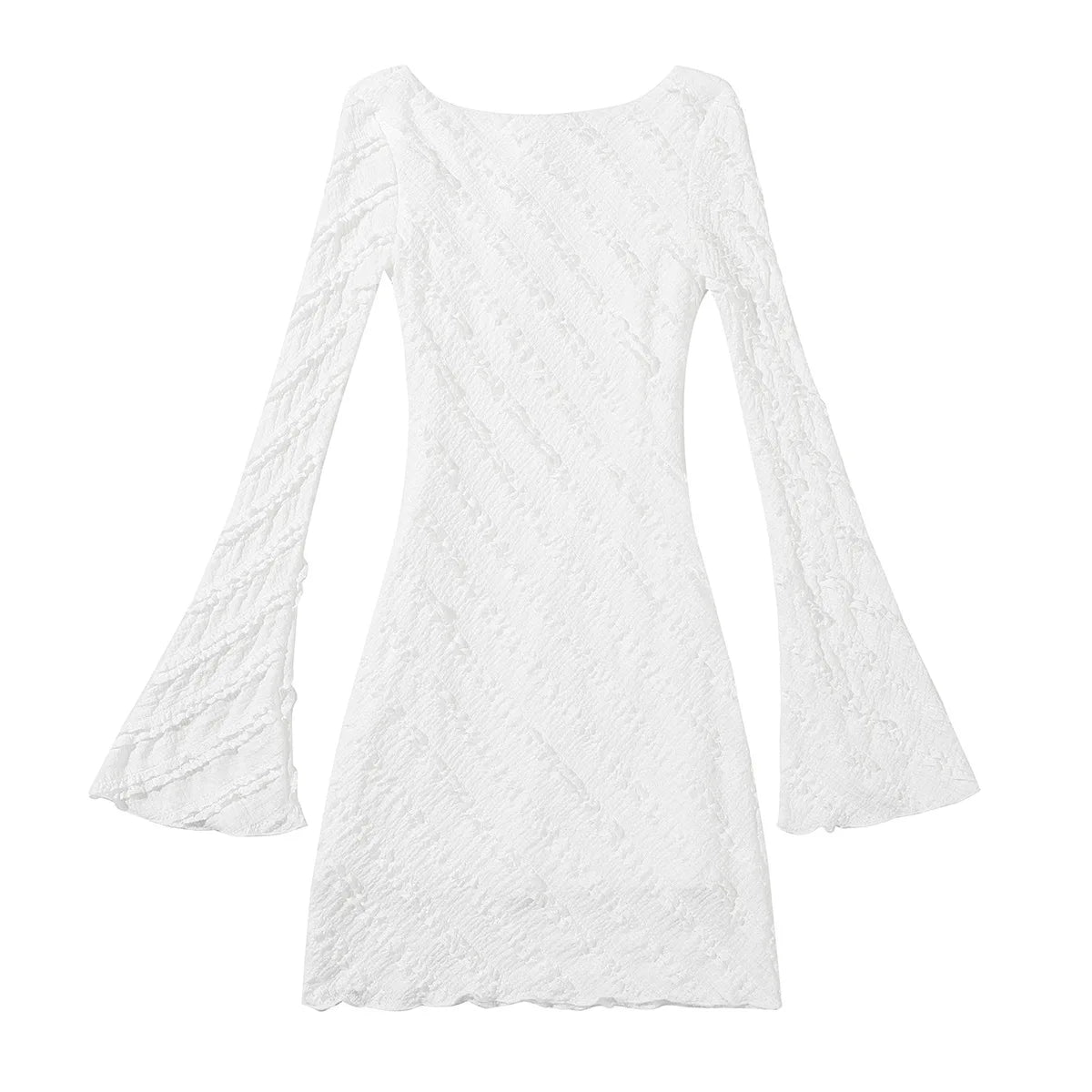 Women's Dress, White Knitted Fabric, Boat Collar A-word Short Skirt, Backless Lace-up.