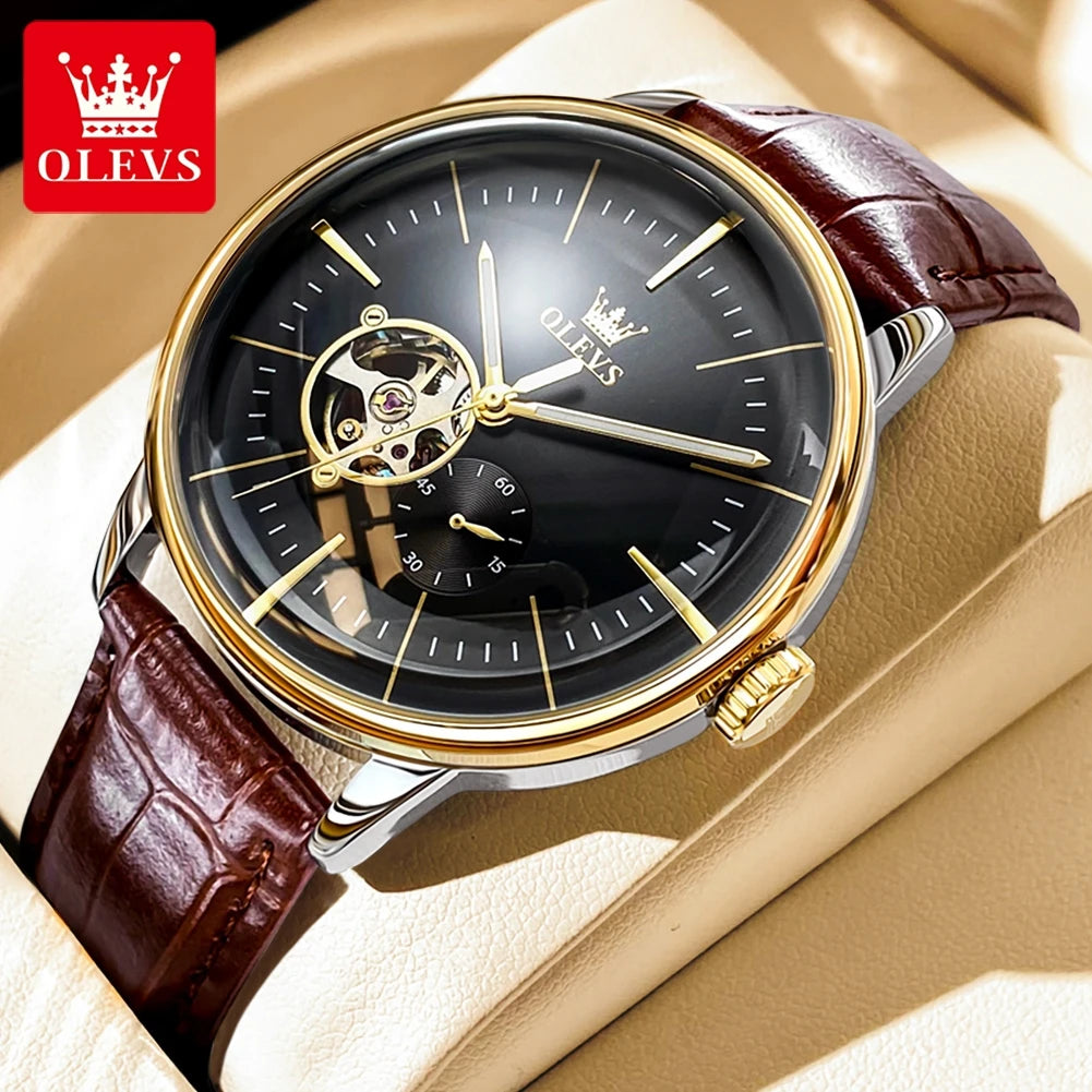 OLEVS 6708 Mechanical Watch for Men Fashion Arched Glass Automatic Men's Watches Hollow Simple Luxury Brand Original Man Watch